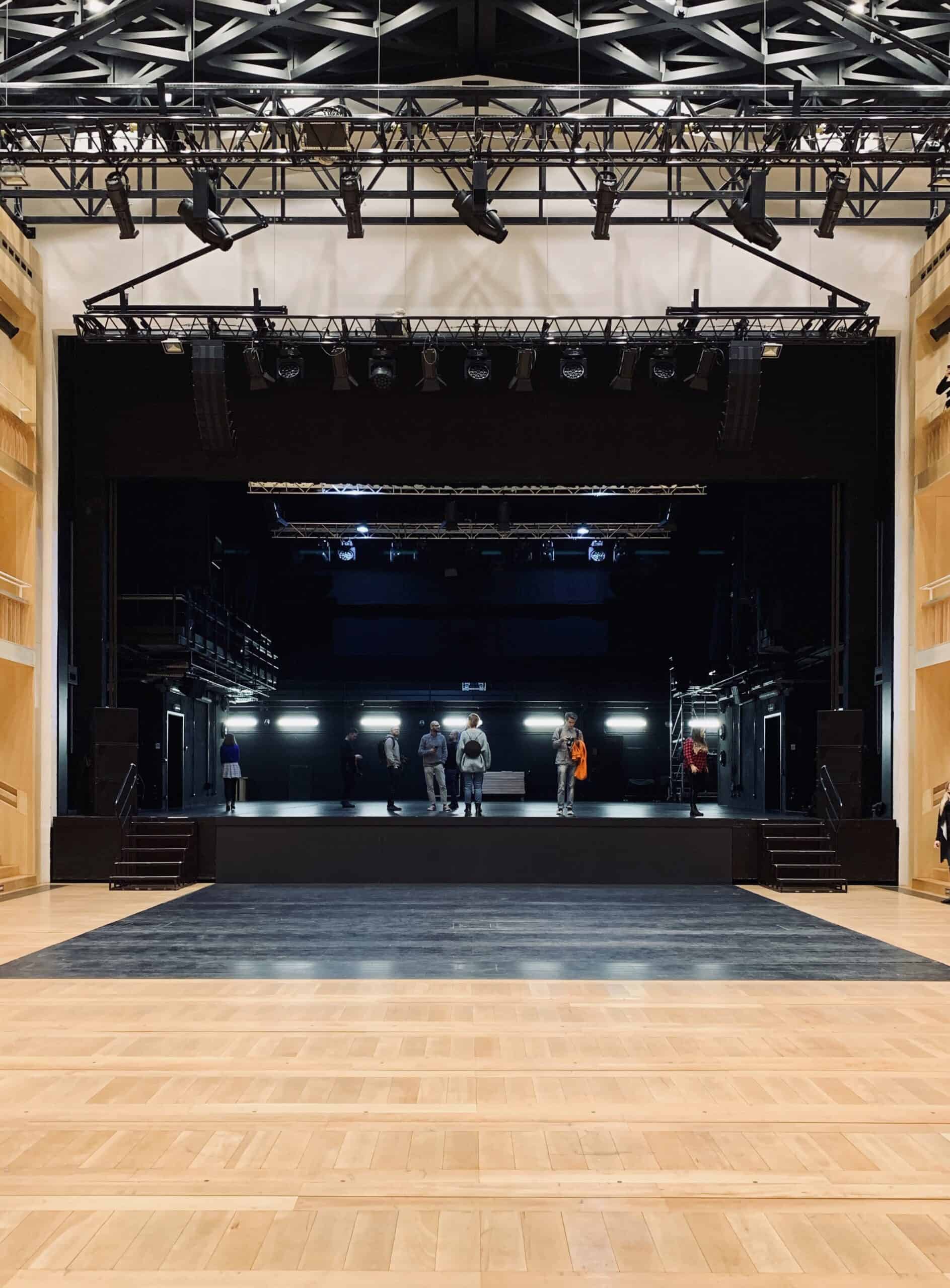 Permanent theatre stage viewed from tiered audience seating